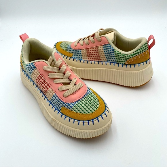 Nicole Miller Shoes - Nicole Miller Brita Patchwork Stitch Platform Lace Up Tennis Shoes Sneakers NWOT